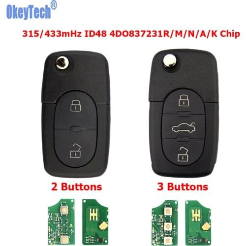 OkeyTech Remote Control For Audi Car Key For Audi TT A4 A6 A8 Quattro RS4 1995-2004 2 3 4 Buttons 433mHz ID48 Chip Uncut Blade