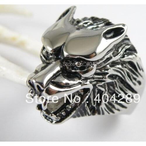 Wholesale 4pcs Punk Mens Stanless Steel Casting Wolf Werewolf Biker Rings Jewelry, Free Shipping