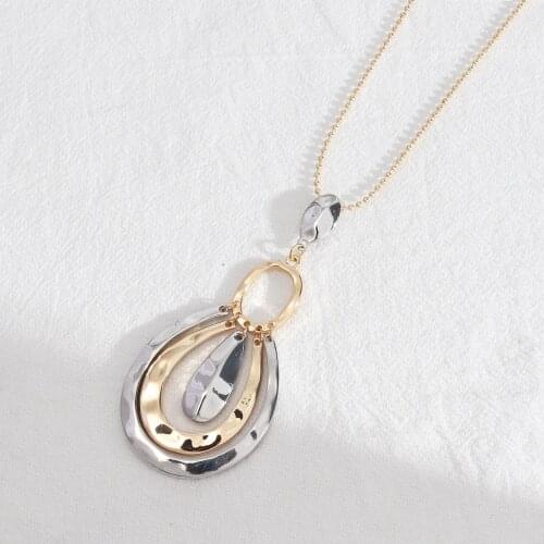 Street styles Layers Frame Pendant Necklaces Charms Jewelry for Women Girl Gold Beaded Chain 64cm sweater Necklace