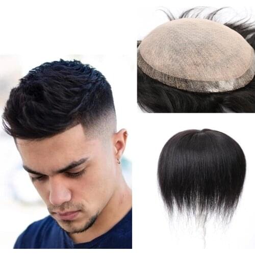 Halo Lady Toupee for Men Hair Unit Wig Man Toupee European Human Hair Pieces Replacement System with Tapes Clip Ins Half Machine
