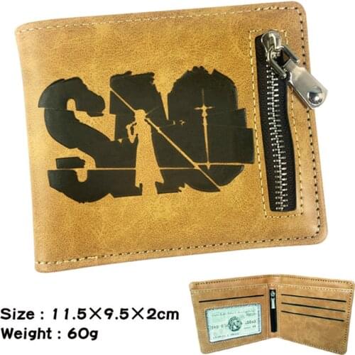 PU Casual Wallet Anime Sword Art Online SAO Mens Zipper Leather Poucht Note Compartment Note Coin Credit Photo Holder Purses