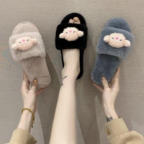 Dropshipping Winter Womens Indoor Slippers Warm Plush Anti Slip Lovers Home Slides Shoes Woman Men House Floor Cotton Slippers
