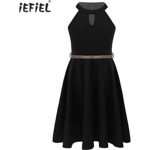 Kids Girls Fit and Flare Dress Sleeveless Halter Neck Stretchy Flared Skater Dress Holiday Wedding Party Casual Dress Vestidos