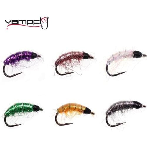 Vampfly 8PCS #6 Multi-colored Scud Back Shrimps Scud Czech Nymph Trout Fly Fishing Lure Orange Green Pink Dry Trout Fly Flies