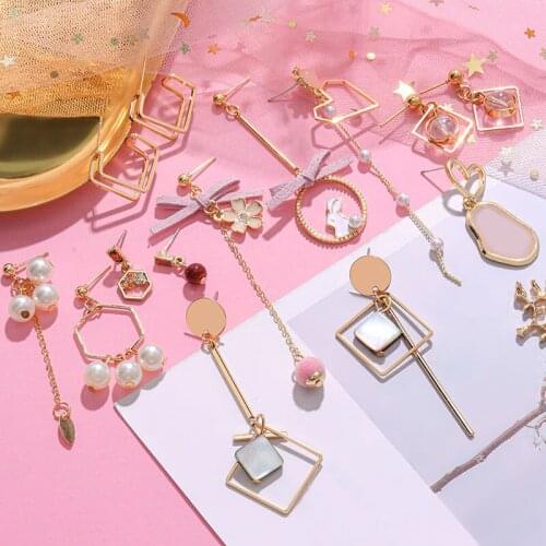 New Simple Korean Statement Pearl Earrings For Women Pink Sweet Geometric Dangle Drop Gold Earings 2020 Fashion Brincos Jewelry