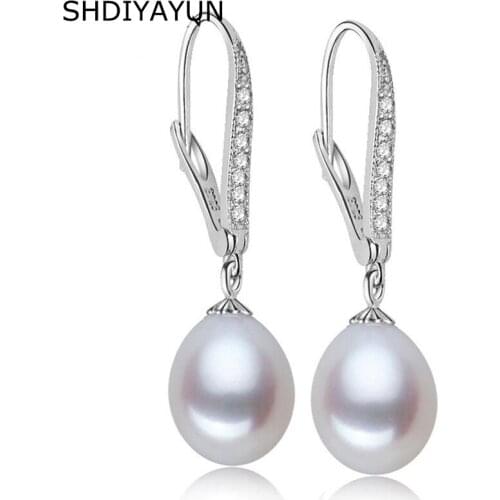 SHDIYAYUN Fine Pearl Earrings 925 Sterling Silver Jewelry For Woman Natural Freshwater Pearl Pearl Jewelry Drop Earrings Gift