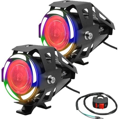 Led Moto Headlight Waterproof Flashing Spotlight with Colorful Angel Devil eye led fog lights Motorcycle Motorbike bulbs scooter