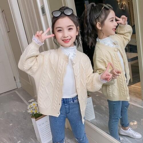 Girls Sweater Kids Coat Outwear 2021 Lace Thicken Warm Winter Autumn Knitting Tops Cotton Teenager Cardigan Childrens Clothing