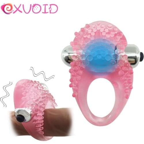 EXVOID Delay Ejaculation Penis Vibrating Ring Bullet Vibrator Sex Toys for Men Male Cock Silicone Rings Clitoris Massager