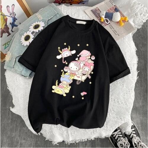 Y2k Cartoon Kawaii Graphic Print T-shirt Women Harajuku Aesthetic White Tops Tshirt tee Anime Cute Hip Hop Casual Female T Shirt