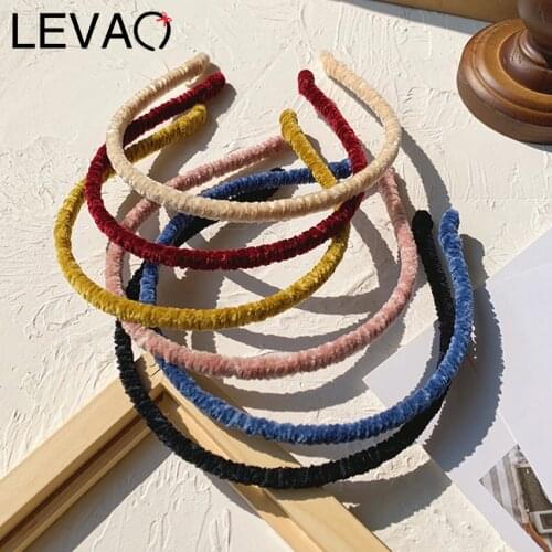 Levao Simple Velvet Headband Plush Head Bezel Hair Bands for Women Autumn Winter Thin Hairbands Hair Hoop Accessories