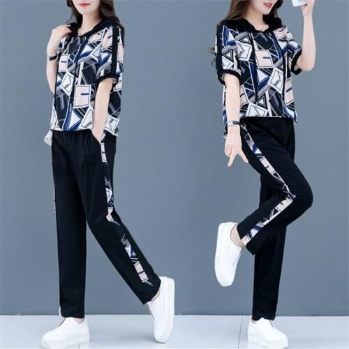 Women Plus Size Print Tracksuit Summer 2 Piece Set Casual Short Sleeve T-Shirt Tops + Sweatpant Suit Fashion tracksuit Sweatsuit