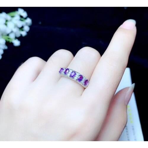Recommend classic purple amethyst gemstone ring with silver for women ornament natural gem real 925 silver girl souvenir gift