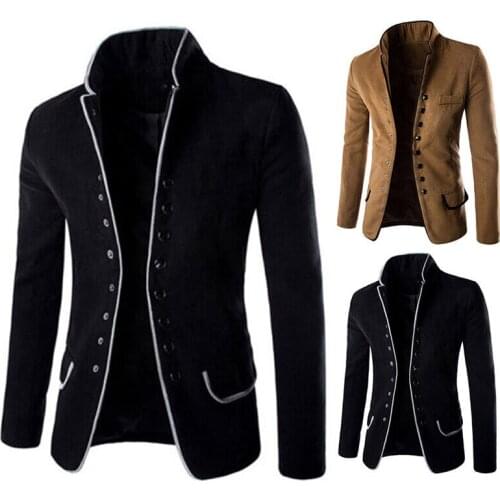 Winter Men Casual Slim Stand Collar Blazer Coat Suit Button Jacket Overcoat Tops