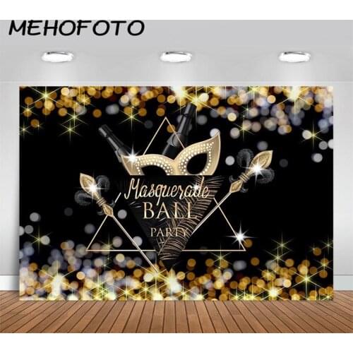 MEHOFOTO Gold Glitter Mask Backdrop Masquerade Theme Birthday Party Decoration Photobooth Photo Studio Photography Background
