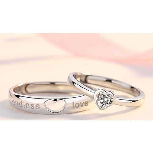 1 Pair Love Heart-shaped Couple Rings Women Men Engagement Wedding Bands Jewelry Valentines Day Gifts