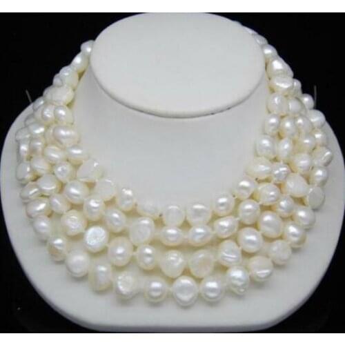 4 Rows Natural pearl 6mm 9mm 12mm 15mm white baroque flat freshwater pearl necklace Woman Jewelry 43cm 17