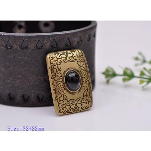 4PC 32X22MM Antique Brass BLACK Turquoise Western Flower Decor Saddle Belt Conchos