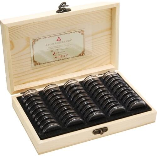 50 Capsules Coin Display Storage Boxes Rectangle Wooden Coin Storage Box Commemorative Coin Collection Holder
