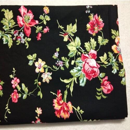 50x105cm Black Pink Blooming Rose Flowers Printed Cotton Fabric Floral Fabric Patchwork Textile Baby Cloth Dress Party Home Deco