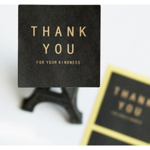 60pcs Square Black Paper Round Label Thank You Sticker Baking Packaging Biscuit Bag Decoration Sealing Sticker