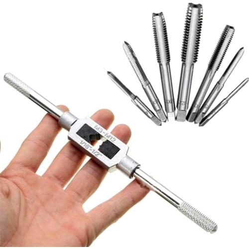 8pcs Hand Screw Thread Plug Taps Set Thread Metric Machine M3 M4 M5 M6 M8 M10 M12 with 1pcs Adjustable Tap Wrench 1/16-1/2