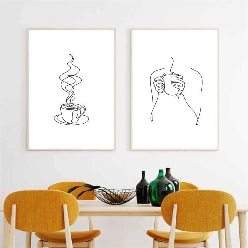 Abstract Coffee Line Drawing Wall Art Poster Figure Art Print Minimalist Canvas Painting Modern Pictures Living Room Home Decor