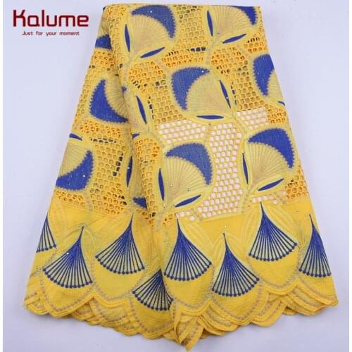 Kalume Stoned African 100% Cotton Lace Fabric Soft Dubai 100%Cotton Lace Hole Nigerian Voile Lace Fabric For Wedding Dress F1943