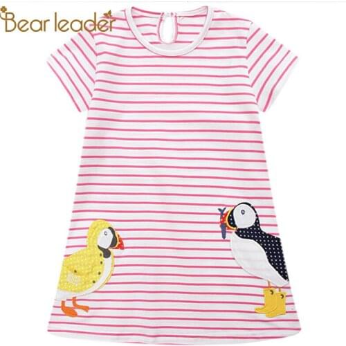 Bear Leader Kid Dresses Girls Casual Children Clothing Short Sleeve Striped Dress Fashion Baby Girl Costumes Cotton Outfit Kids