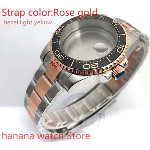 Bliger 904L stainless steel rose gold strap bracelet with 40mm sapphire glass ETA mingzhuji NH36 MH35 case, bezel light yellow