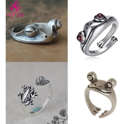 Bohemian Vintage Little Frog Ring Feminine Personality Design Gothic Open Adjustable Size Unisex Ring Silver Color Gift Jewelry