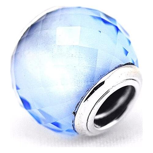 DIY fits for Pandora Charms Bracelets 100% 925 Sterling Silver Jewelry Petite Facets Beads with Blue Quartz Free Shipping