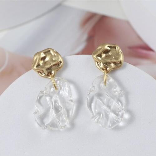 European and American tide brand jewelry wholesale geometric irregular wavy disc transparent resin Earrings