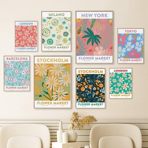 Flower Market London Tokyo Quote Wall Art Canvas Painting Nordic Posters And Prints Abstract Wall Pictures For Living Room Decor
