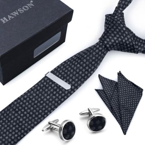 HAWSON Bamboo Fiber Neck tie Pocket Square Set Polka Dot Pattern for Men with Cuff Links and Tie Clip in Tie Box