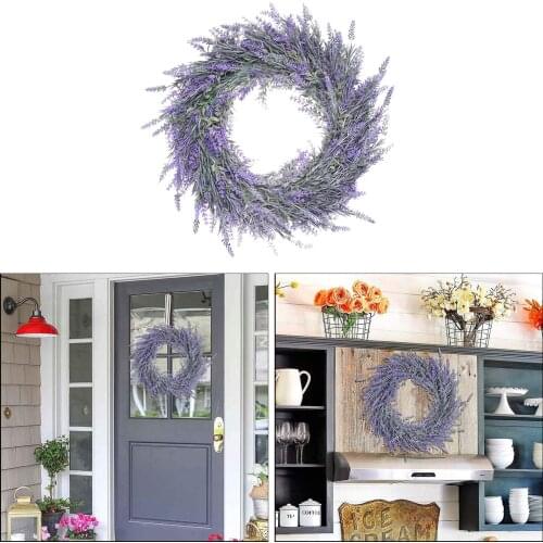 Artificial Door Wreath Hanging Lavender Flower Garland Fake Plant Home Decor