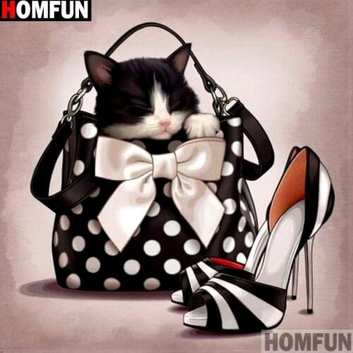 HOMFUN Full Square/Round Drill 5D DIY Diamond Painting "Cat shoes" 3D Embroidery Cross Stitch 5D Decor Gift A14826