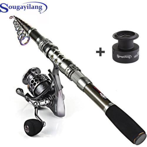 Sougayilang Carbon Fiber Spinning Fishing Rod and 13+1BB Fishing Reel Combo Telescopic Carp Fishing Pole Spinning Reel Kit