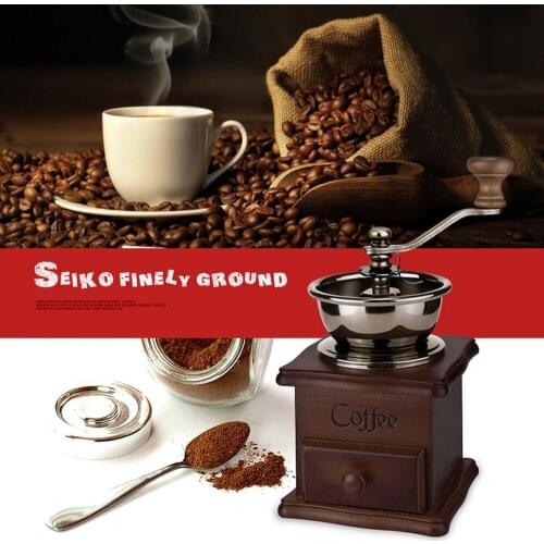 Classical Wooden Manual Coffee Grinder Hand Cast Iron Retro Handmade Coffee Beans Spice Mini Burr Mill Grinders Kitchen Tool