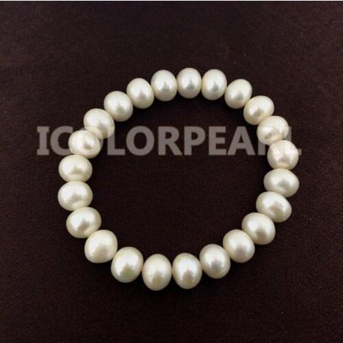 WEICOLOR Classic 9-10mm Flatround White Freshwater Pearl Bracelet On Elastic Or With A Clasp