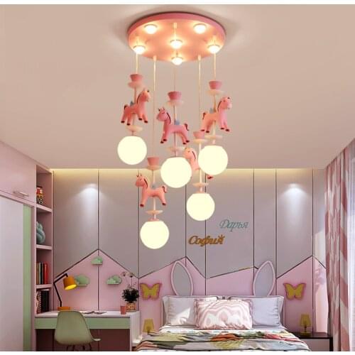 Childrens room chandelier carousel modern minimalist living room lamp boy girl princess bedroom lamp baby room lighting