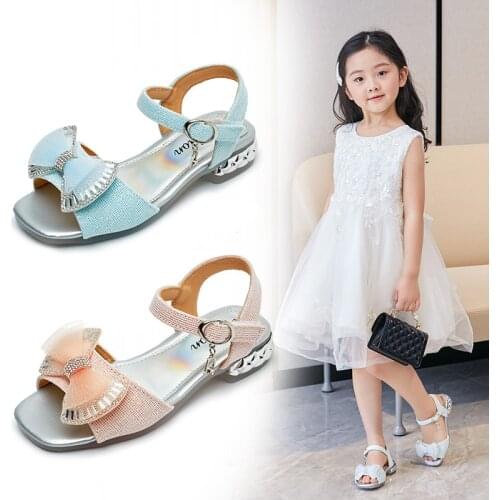 Fashion Girls Sandals 2021 Summer Princess Shoes For Wedding And Party Dance Kids Sandal With Bowknot Rhinestone 3 4 5 6 7 8-12T