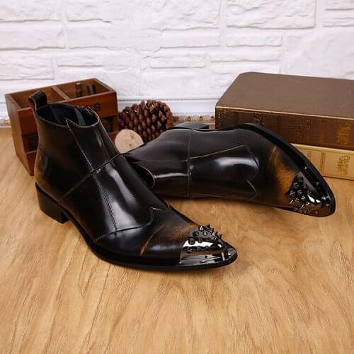 New arrival Made by hand classic style Men Boots British style Pointed Spike Leather Mens casual boots Dress Shoes Winter