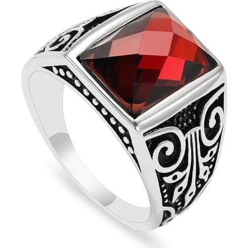 Mens Fashion Inlaid Domineering Red Zircon Single Ring Ring Prom Party Casual Ring Gift Jewelry