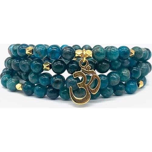 Good Quality 6 MM Round Nature Apatite 73 CM Charm Pendant Bracelet For Girls Women Jewelry Long Trend Necklace