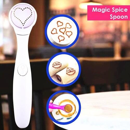New Magic Spice Spoon Food Decorating Tools 16 Different Images Decor Coffee Cake Foods Piping Spoons Funning Kitchen