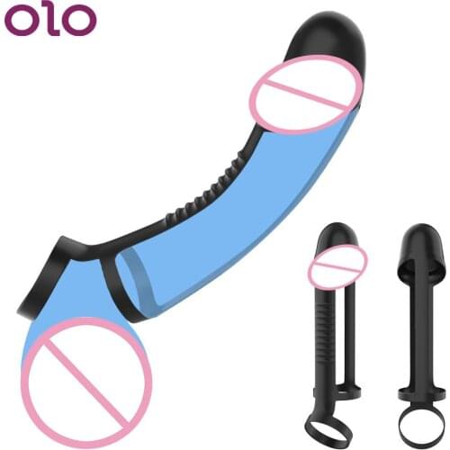 OLO Silicone Penis Sleeve Reusable Cock Ring Strop-on Dildo Enlargement Delayed Ejaculation Penis Enlargement Sex Toys For Men