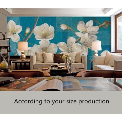 Custom retro wallpaper, blooming white gardenia art murals for the living room bedroom TV background wall waterproof wallpaper