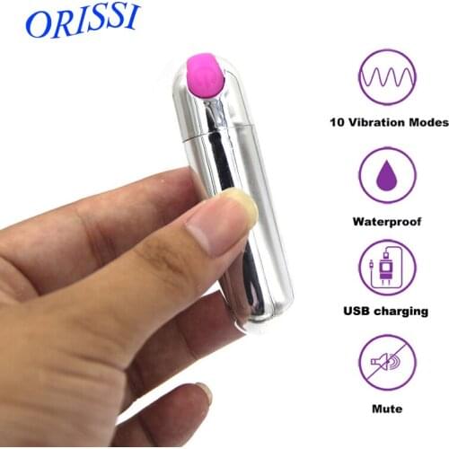 ORISSI Portable Sex Toys Waterproof 10 Speed Bullet Vibrator for Clit Stimulator USB Rechargeable Silver Vibrator For Women
