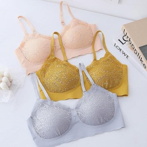 Roseheart Women Fashion Black Gray Yellow Wireless Lace Padded Bras Sexy One-Piece Bras Bralette Cup A B Underwear Seamless